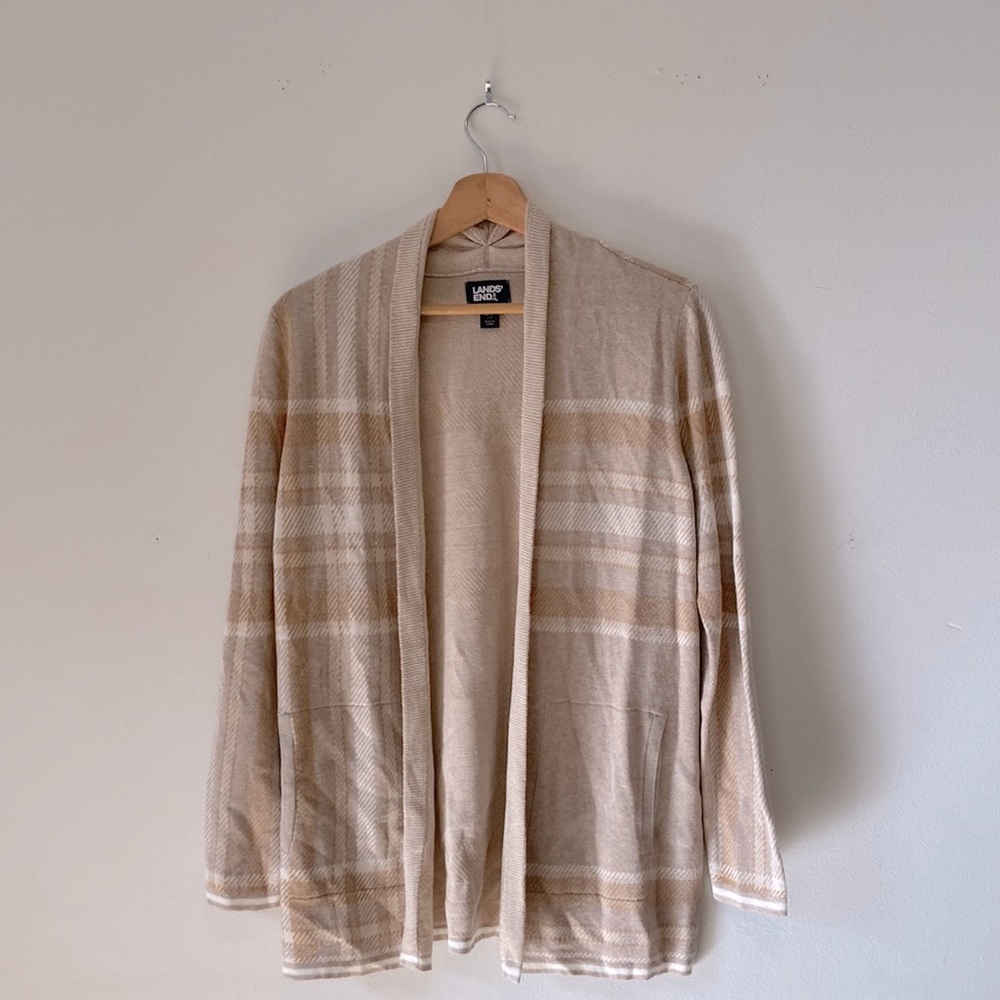 Lands End Fall Beige Flannel Cardigan